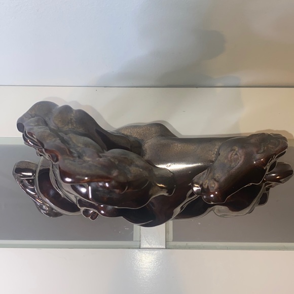 Mid-Century Fighting Stallions Statue Ceramic Bronze Glaze-Vintage 1960’s - Picture 12 of 13